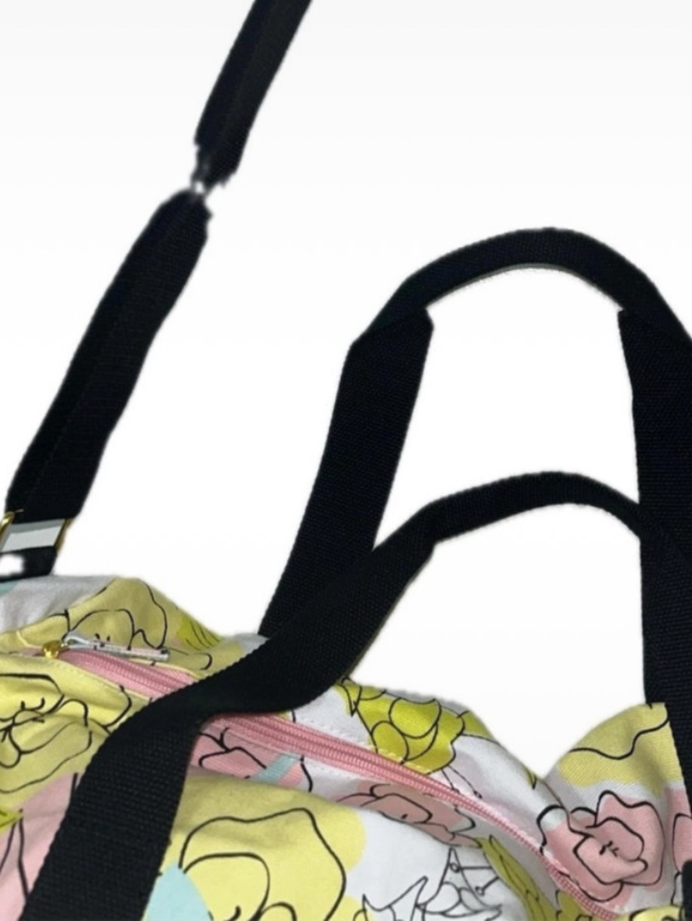 NWOT Benefit san francisco canvas multi print logo zip duffle bag weekender - Picture 5 of 7